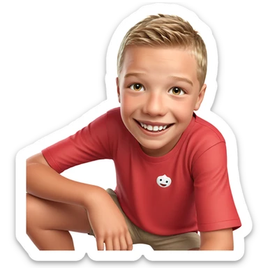 smiling boy in red shirt sticker