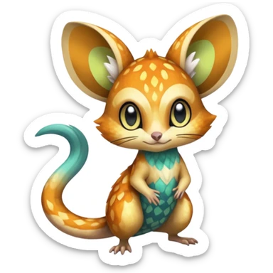 Shiny furry scaley Meloetta-Vernid-Trico-Gerbil-Genet-Pokémon-Fakémon-hybrid-fusion-creature sticker