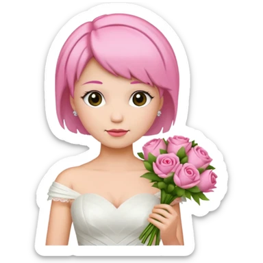 pink short haired bride with bouqet sticker