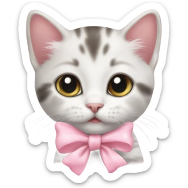 Cute kitten with a baby pink bow around neck sticker