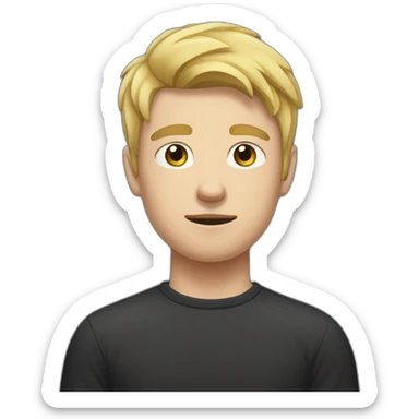 light haired white young man in dark t-shirt with both fists clenched to his forehead in loss sticker