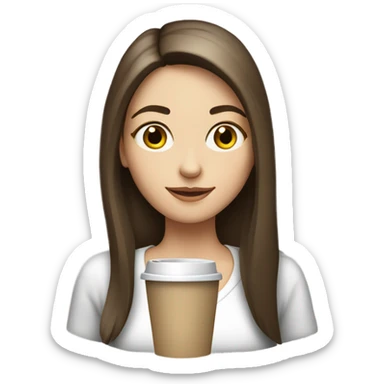 Pretty Pale brunette straight hair drinking coffee sticker