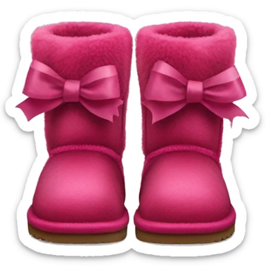 Realistic pair of raspberry color Ugg fur boots with ribbon bows. sticker