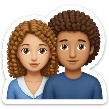 married curly girl & straight hair brown guy sticker