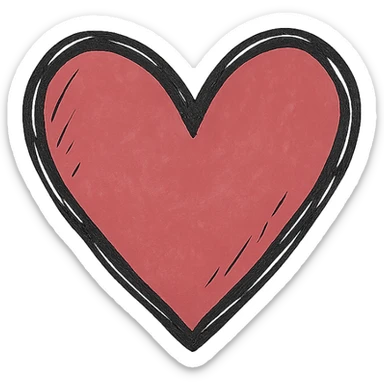 cherry red heart, hand-drawn style sticker