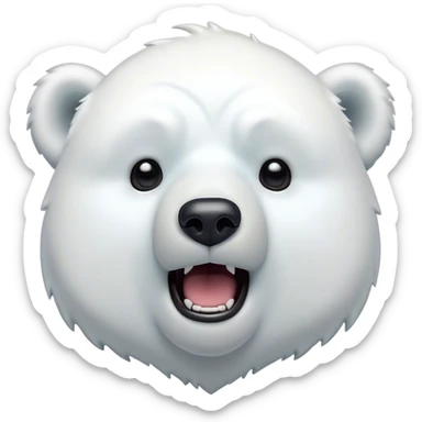 Cinematic Comical Polar Bear Portrait Emoji, Head tilted dramatically with an exaggeratedly shocked expression, featuring a robust, snowy build with wide, comically expressive eyes full of humorous disbelief, Simplified yet hilariously expressive features, highly detailed, glowing with a slightly sassy polar glow, high shine, dramatic yet playful, stylized with an air of quirky arctic attitude, soft glowing outline, capturing the essence of a meme-worthy polar bear that appears ready to side-eye its way into viral fame! sticker