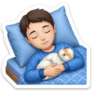 middle school student in pajamas, tucked in bed, sleeping soundly, gentle smile sticker