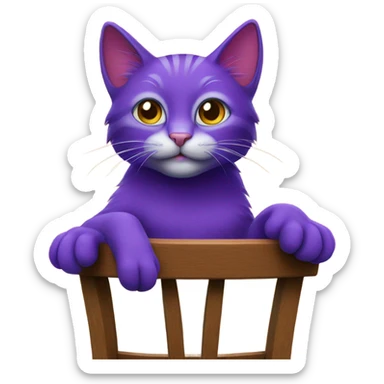 Purple cat climbing up a chair  sticker