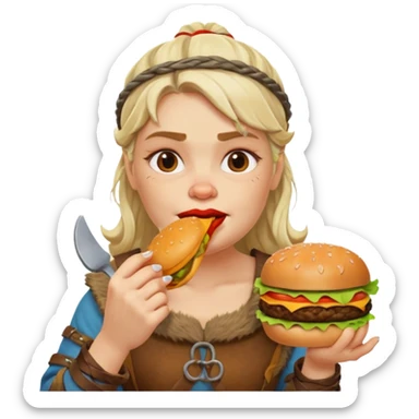 old girl viking eating burger sticker