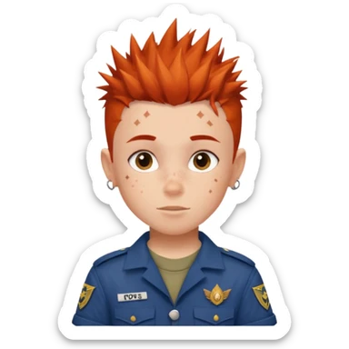 tattoed scout kid, spiky haired with scout uniform sticker