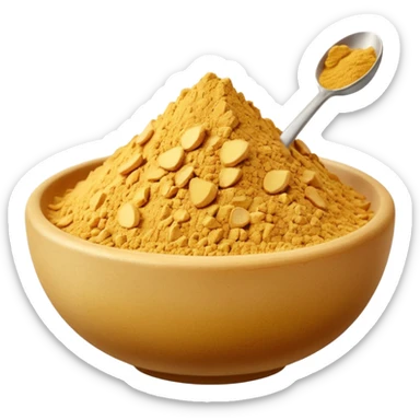 realistic ground ginger, mound or scatter, fine pale golden-beige powder, smooth dry texture, irregular shape with soft ridges or peak, warm vibrant color, no spoon, bowl, container, or faces, clean 3D rendering, soft lighting, transparent background, emoji scale sticker