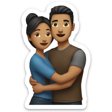 A brown colored woman and an asian men hugging togethef sticker