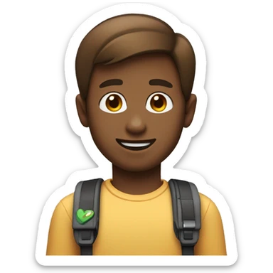 Create an emoji of a boy with brown hair and not-so-brown skin holding a Nintendo Switch and winking sticker