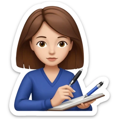 woman journaling with a pen sticker