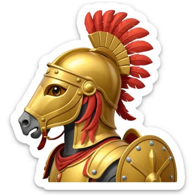 An emoji of a powerful Roman warhorse in full armor, with a feathered helmet. sticker