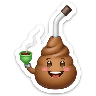 cute happy smiling poop emoji holding a smoking bong in hand sticker