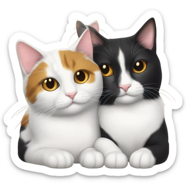 Tuxedo cat and calico cat snuggling sticker