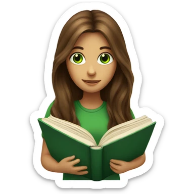 Brown long haired and green eyed girl reading a book sticker