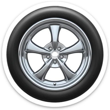 A chrome car wheel emoji, polished silver metal rim, smooth circular shape, minimal futuristic design, soft reflections, iOS emoji style, centered on white background, ultra clean look sticker