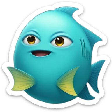 blue magic fat thing with a cyen face and a cyan fish fin sticker