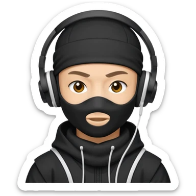 ninja, black fullface ninja with white headphone sticker