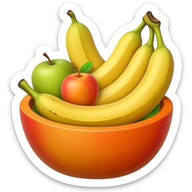 Fruit bowl with banana, apple, pear, orange, carrot sticker