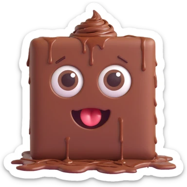 Rectangular chocolate mini pastry, slightly messy and squished, chocolate dripping, big round eyes, wide open mouth, playful surprised expression, text above: "ПАСТИЧКА", chibi style, Twitch emoji style, transparent background, colorful

 sticker