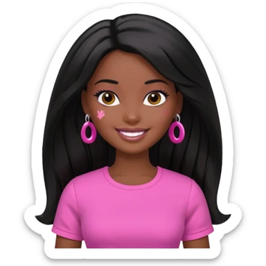 Make skin Darker skin Black barbie, long black  hair, pink  shirt  sticker
