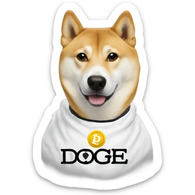 Doge wearing a shirt that says doge coin is doge ￼ sticker