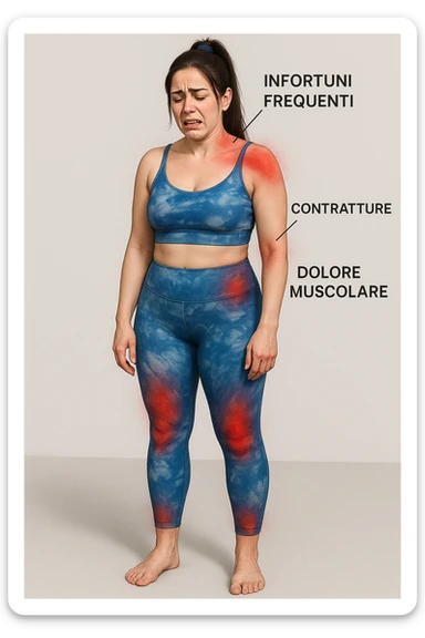 donna con infortuni e contratture frequenti in 3D realistica, donna dolorante immagine medica in italiano  sticker