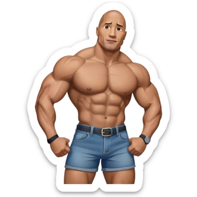 Dwayne the rock Johnson flexing in denim booty shorts sticker