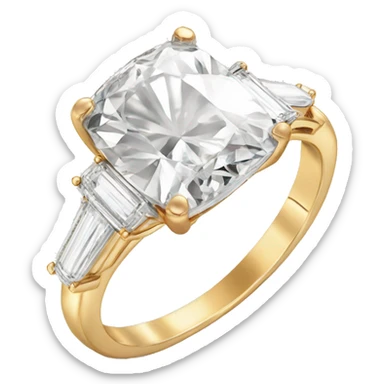 Gold elongated cushion cut diamond ring with side stones sticker