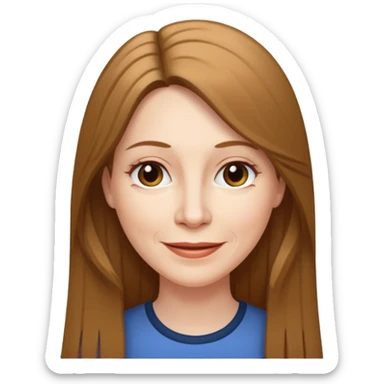 50 yr old white woman pale long brown hair small smile, straight hair sticker