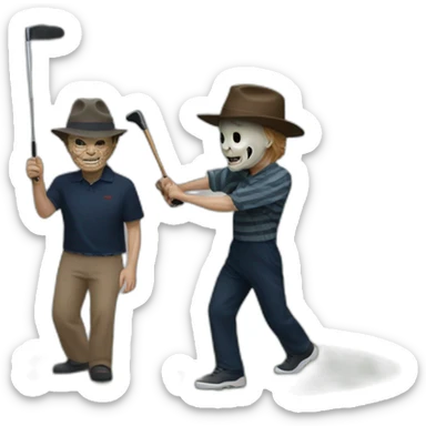 Freddy Kruger  and Michael Myers playing golf sticker