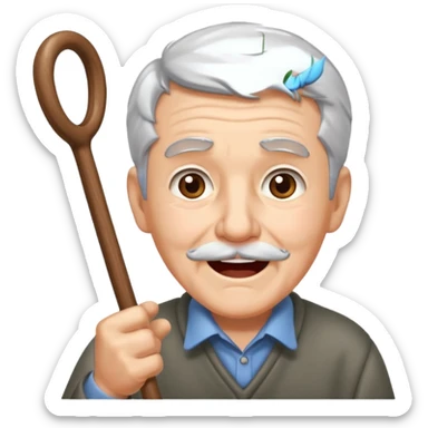 A grey-hair grandpa fan with cane in hand, cheer loudly with youthful spirit. sticker