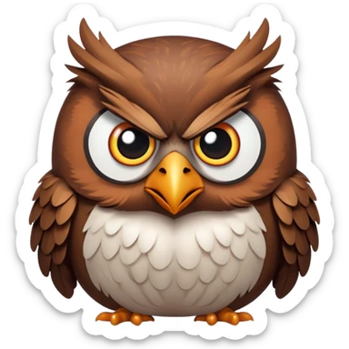 Angry Birds style owl, round body, expressive angry eyes sticker