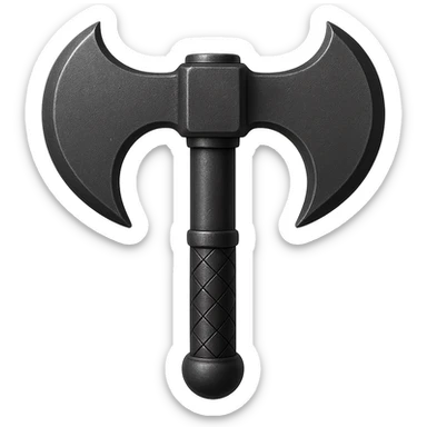 Make this steel battleaxe 10% darker, keep it crisp, shiny, and slightly fancier than iron, realistic metallic steel, emoji style, transparent background. sticker