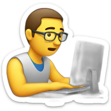 A man working on the computer, sweating from work sticker