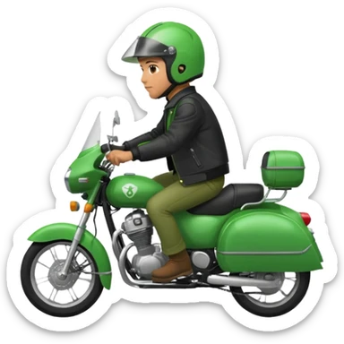 a man riding his green delivery motorcicle sticker