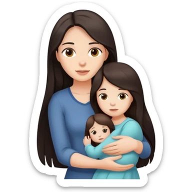 Girl in long dark hair holding her only daughter  sticker