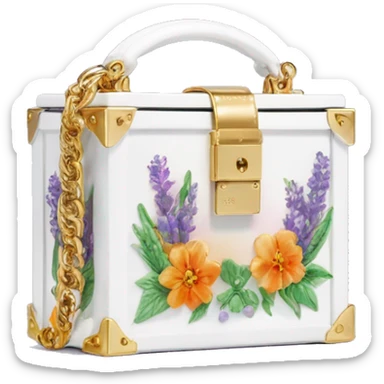 Dolce and Gabbana small white box bag with colourful lavender light blue light green orange pink red summer print and golden detais 2023 sticker