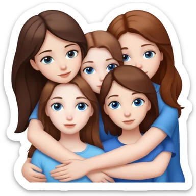 Three girls pale skin brown eyes brown hair hugging two girls with pale skin brown hair blue eyes sticker