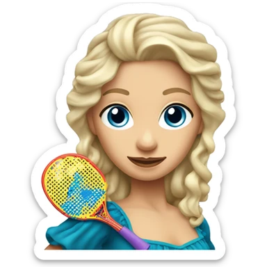 Blonde flamenco dancer with pickleball raquet blue eyes sticker