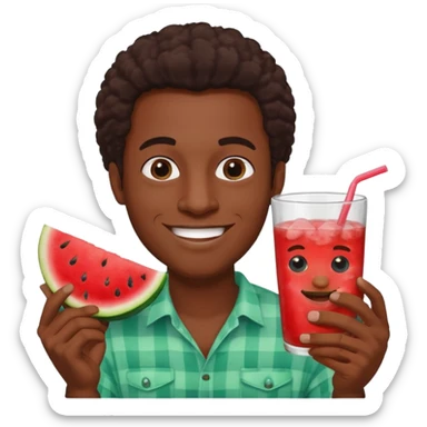 A black man with water melon fried chicken and kool aid sticker
