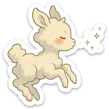vanilla cloud doe, floating, rosy cheeks, blowing sparkles, ghibli-inspired sticker