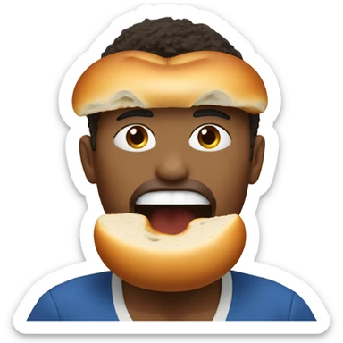 Someone eating a bagel shaped basketball sticker