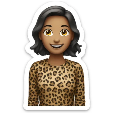 smiling girl in leopard print and no problem sign sticker