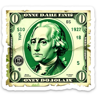 a dollar bill with a jagged split down the middle sticker