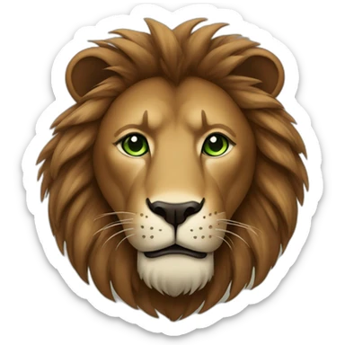 brown lion with a dark brown mane and green eyes sticker