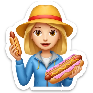 tourist woman holding hot dog sticker